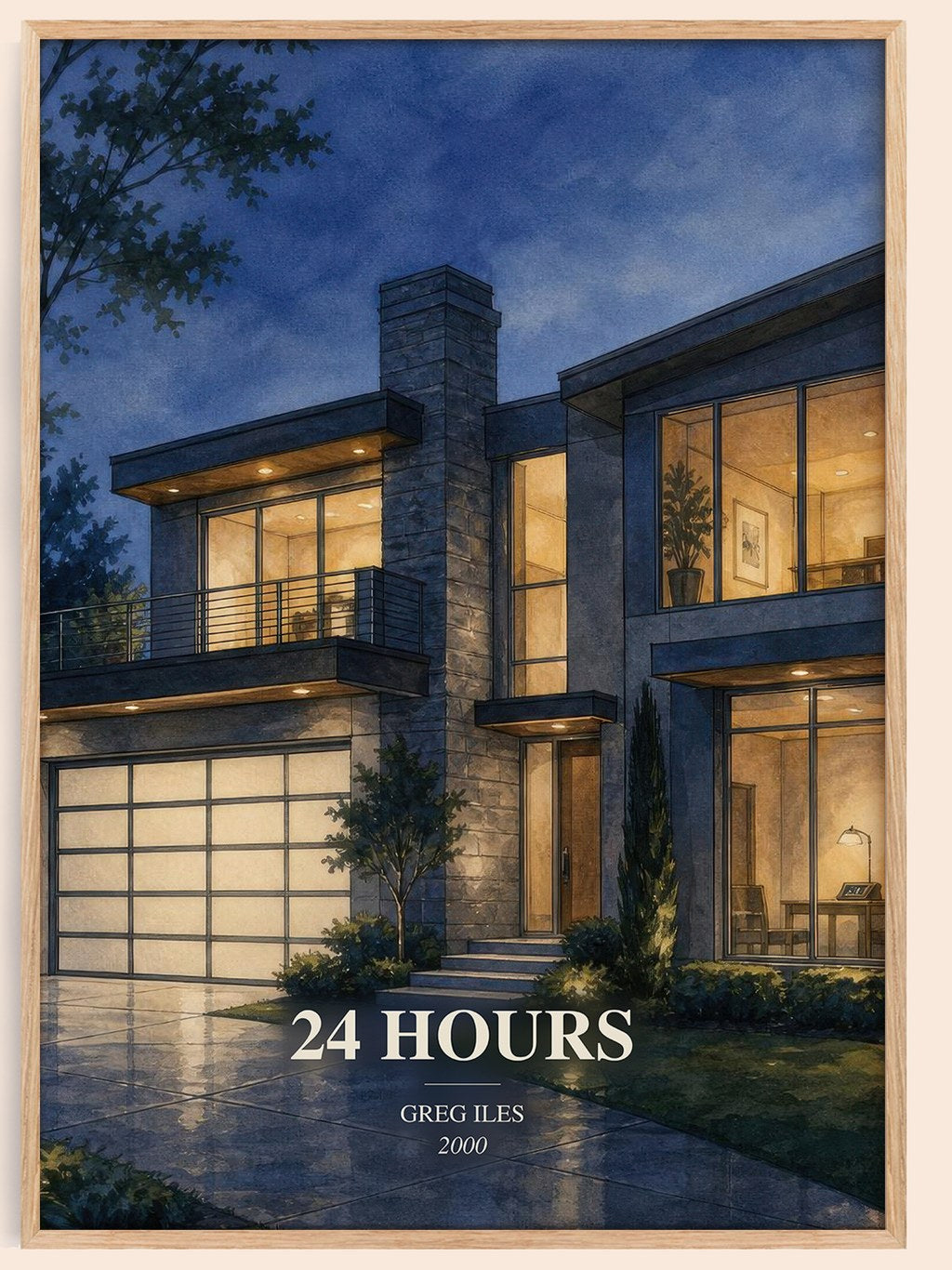 24 Hours watercolour book poster by Greg Iles – framed literary art print