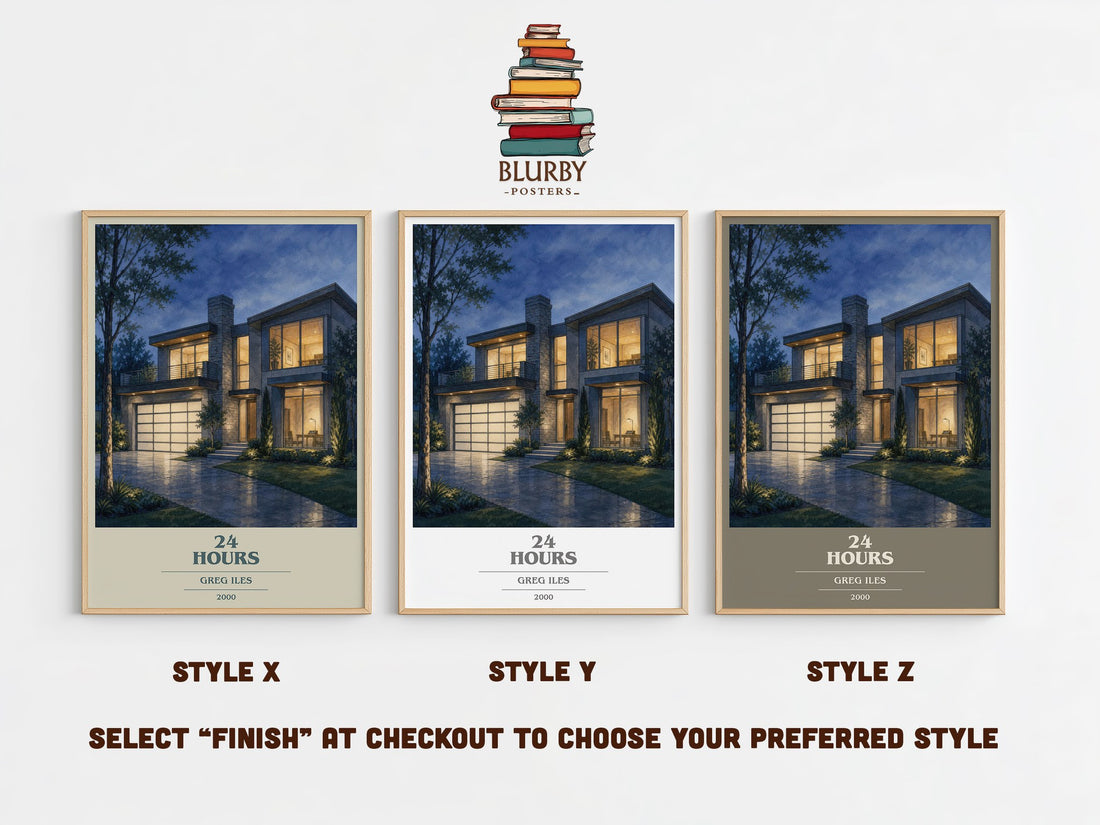24 Hours book cover print in frame leaning in hallway – thriller wall art (mockup)