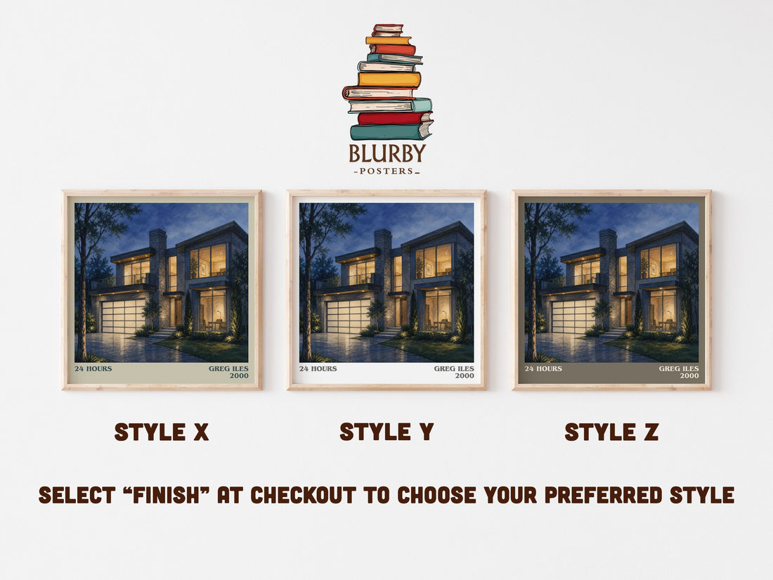 24 Hours literary print in frame leaning in hallway – thriller wall art (mockup)