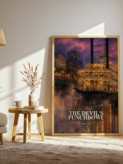 The Devil's Punchbowl watercolour print in frame leaning in hallway – legal thriller wall art
