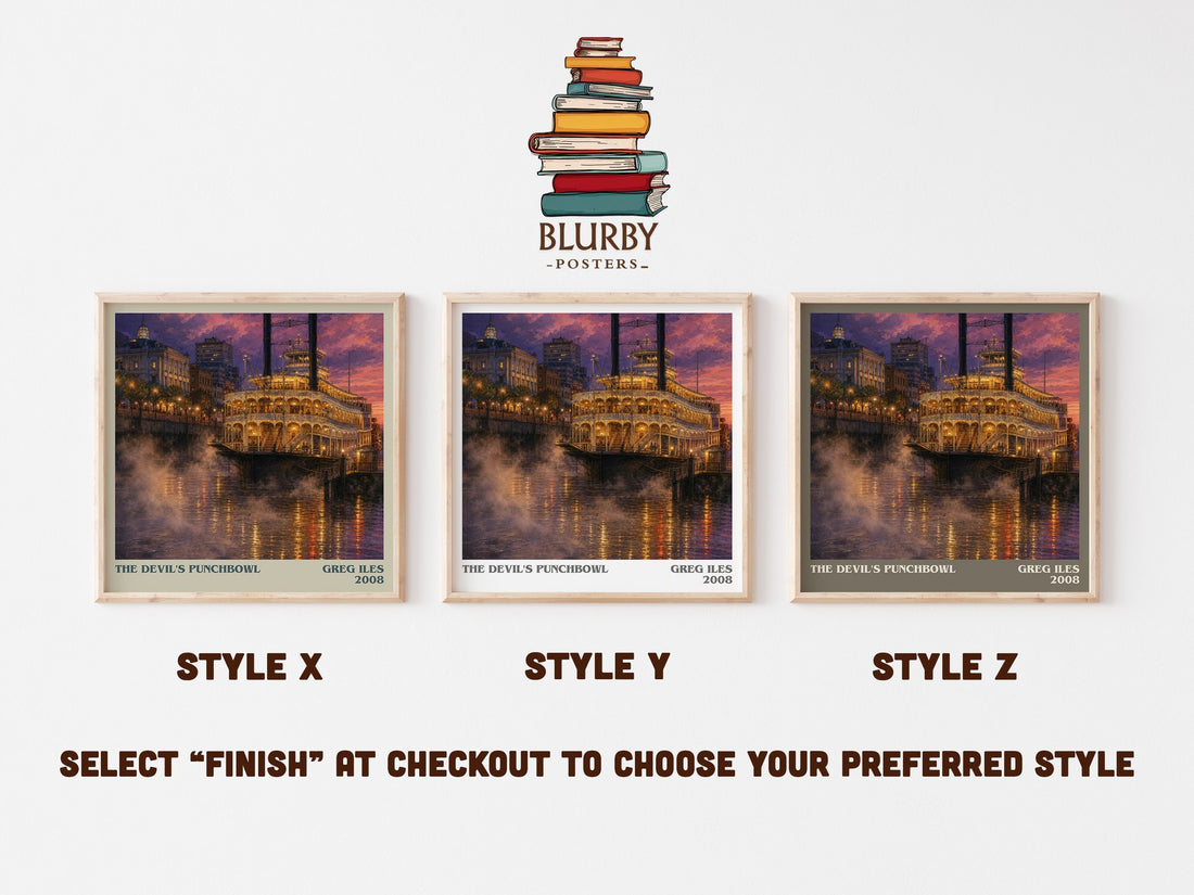 The Devil's Punchbowl literary print in frame leaning in hallway – legal thriller wall art (mockup)