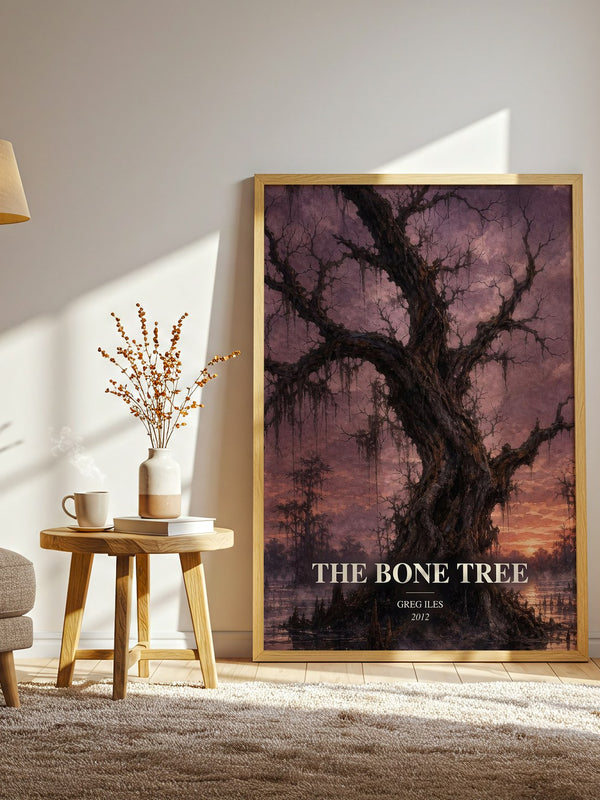 The Bone Tree watercolour print in frame leaning in hallway – legal thriller wall art