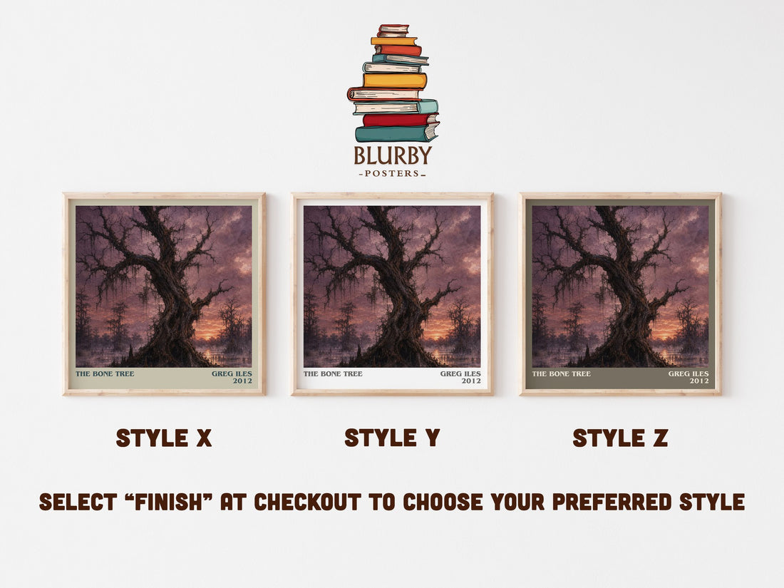 The Bone Tree literary print in frame leaning in hallway – legal thriller wall art (mockup)
