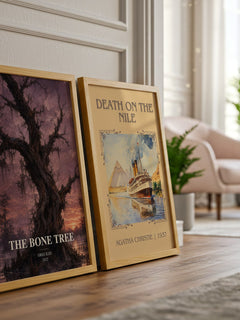 The Bone Tree watercolour print framed by window – literary home decor