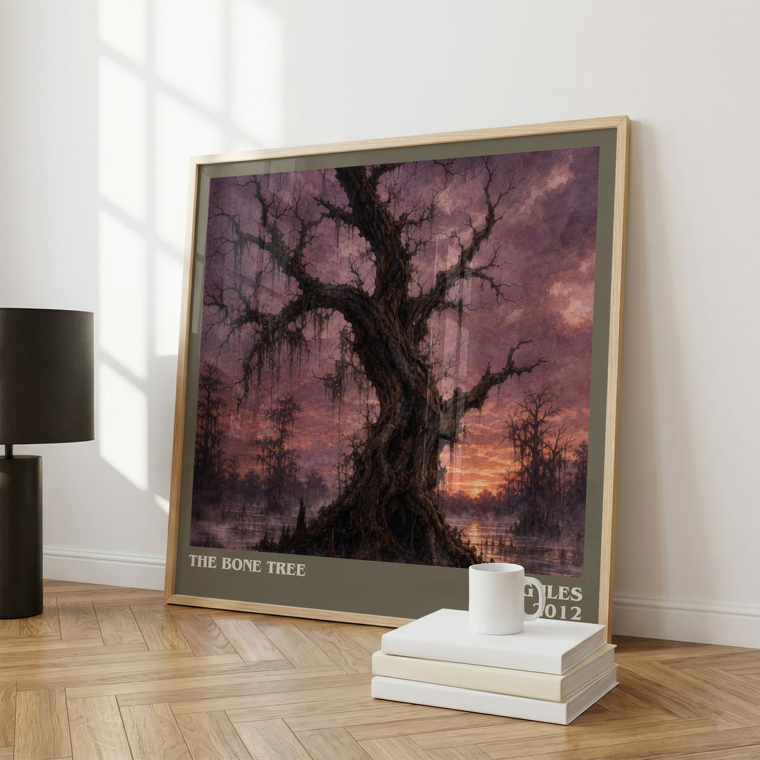 The Bone Tree literary print framed by window – literary home decor