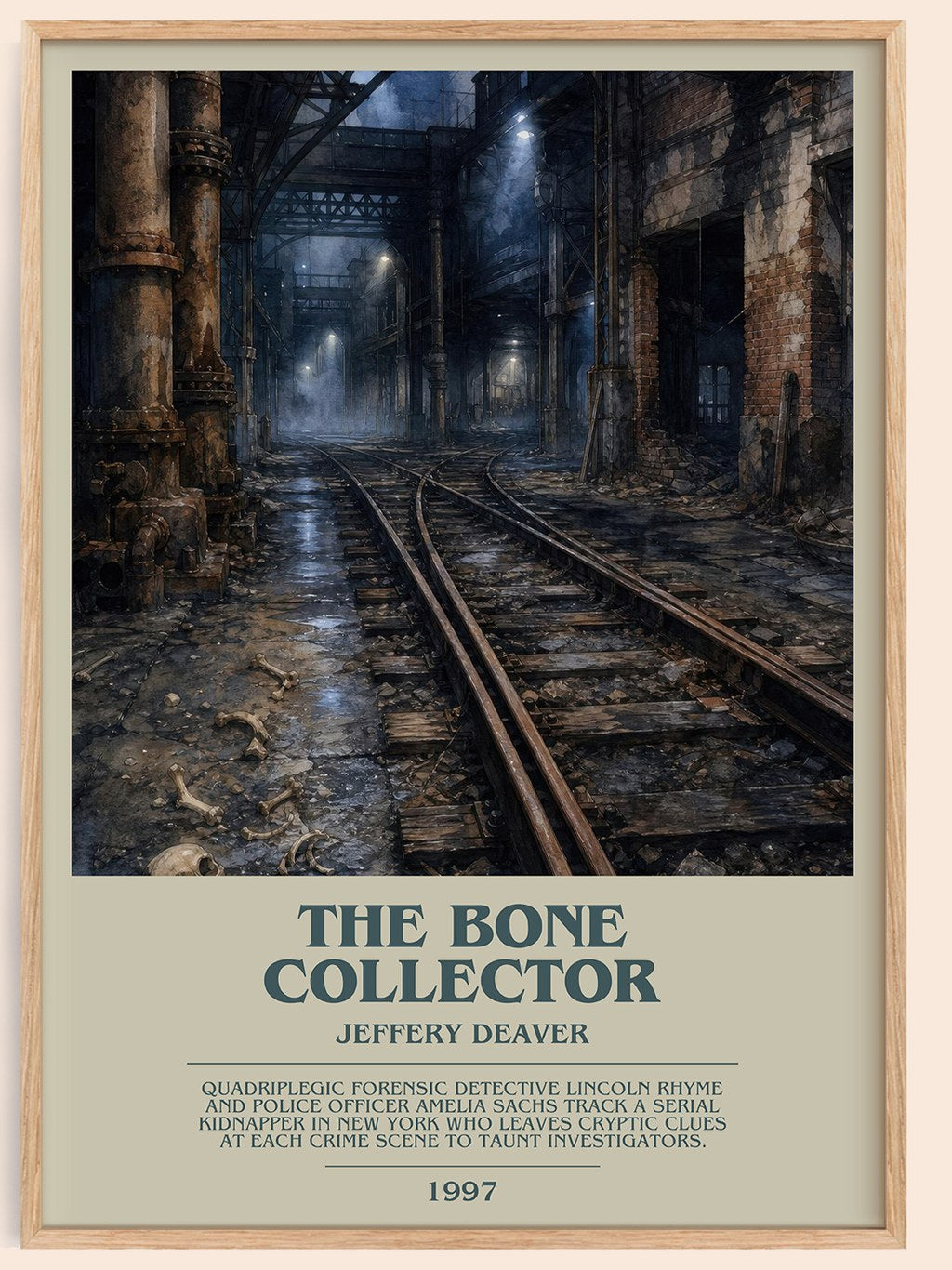 The Bone Collector bookish book poster by Jeffery Deaver – framed literary art print
