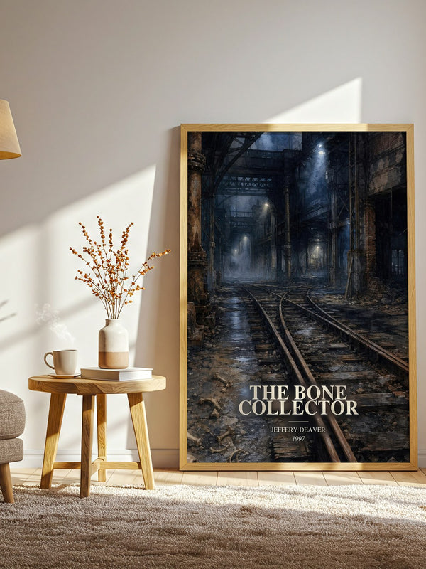 The Bone Collector watercolour print in frame leaning in hallway – thriller wall art