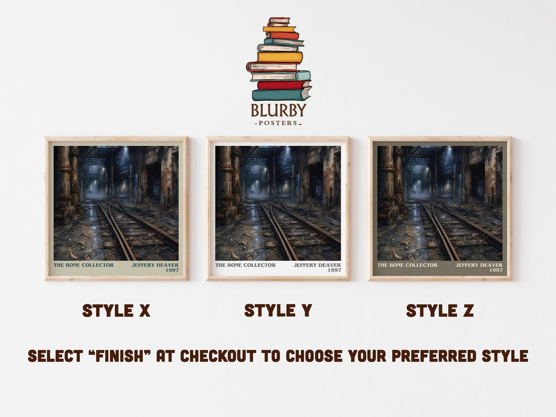 The Bone Collector literary print in frame leaning in hallway – thriller wall art (mockup)