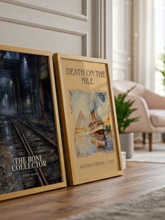 The Bone Collector watercolour print framed by window – literary home decor