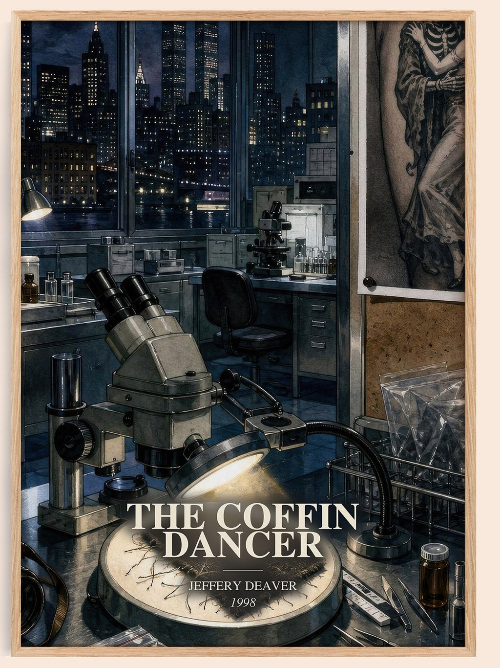 The Coffin Dancer watercolour book poster by Jeffery Deaver – framed literary art print