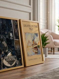 The Coffin Dancer watercolour print framed by window – literary home decor