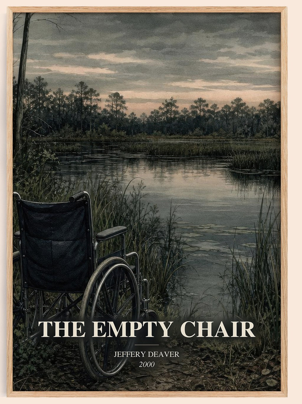 The Empty Chair watercolour book poster by Jeffery Deaver – framed literary art print