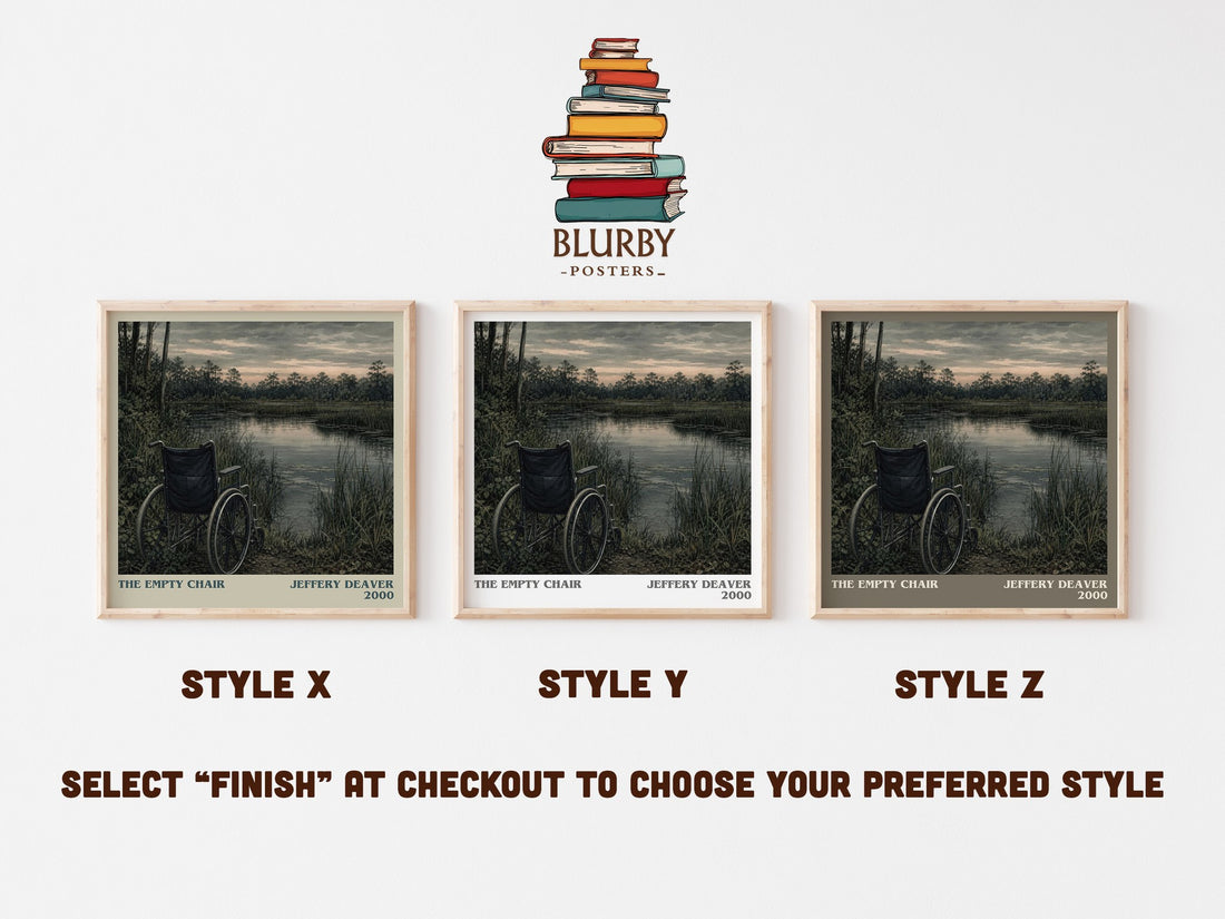 The Empty Chair literary print in frame leaning in hallway – crime wall art (mockup)