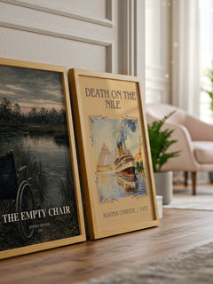 The Empty Chair watercolour print framed by window – literary home decor