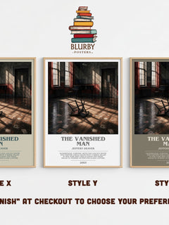 The Vanished Man bookish print in frame leaning in hallway – thriller wall art