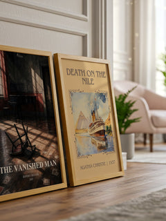 The Vanished Man watercolour print framed by window – literary home decor