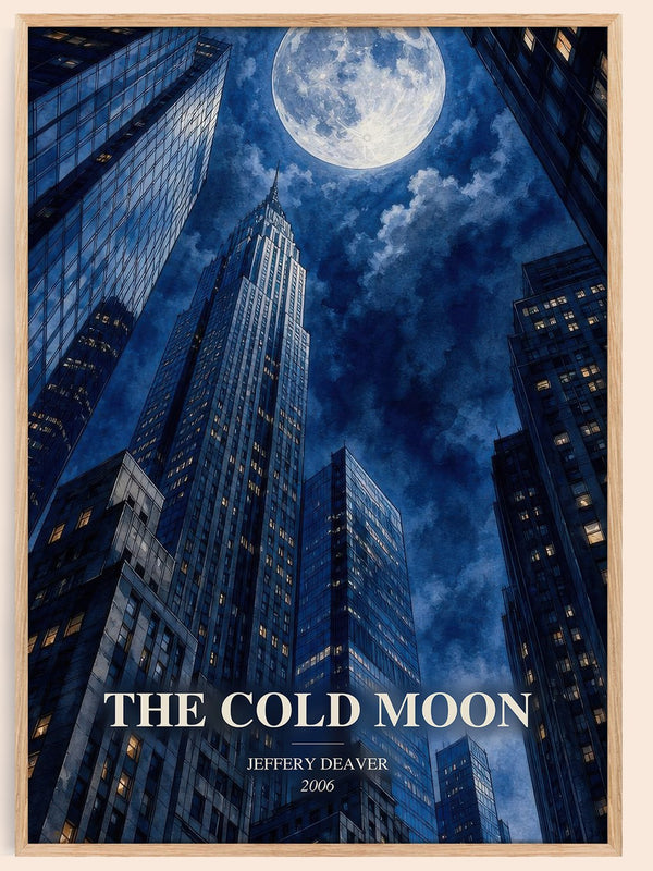 The Cold Moon watercolour book poster by Jeffery Deaver – framed literary art print