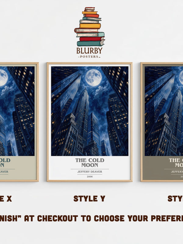 The Cold Moon book cover print in frame leaning in hallway – thriller wall art