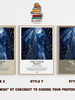 The Cold Moon bookish print in frame leaning in hallway – thriller wall art