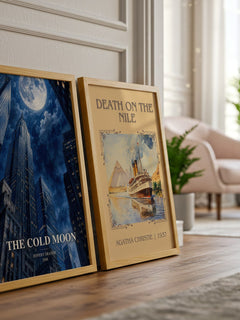 The Cold Moon watercolour print framed by window – literary home decor
