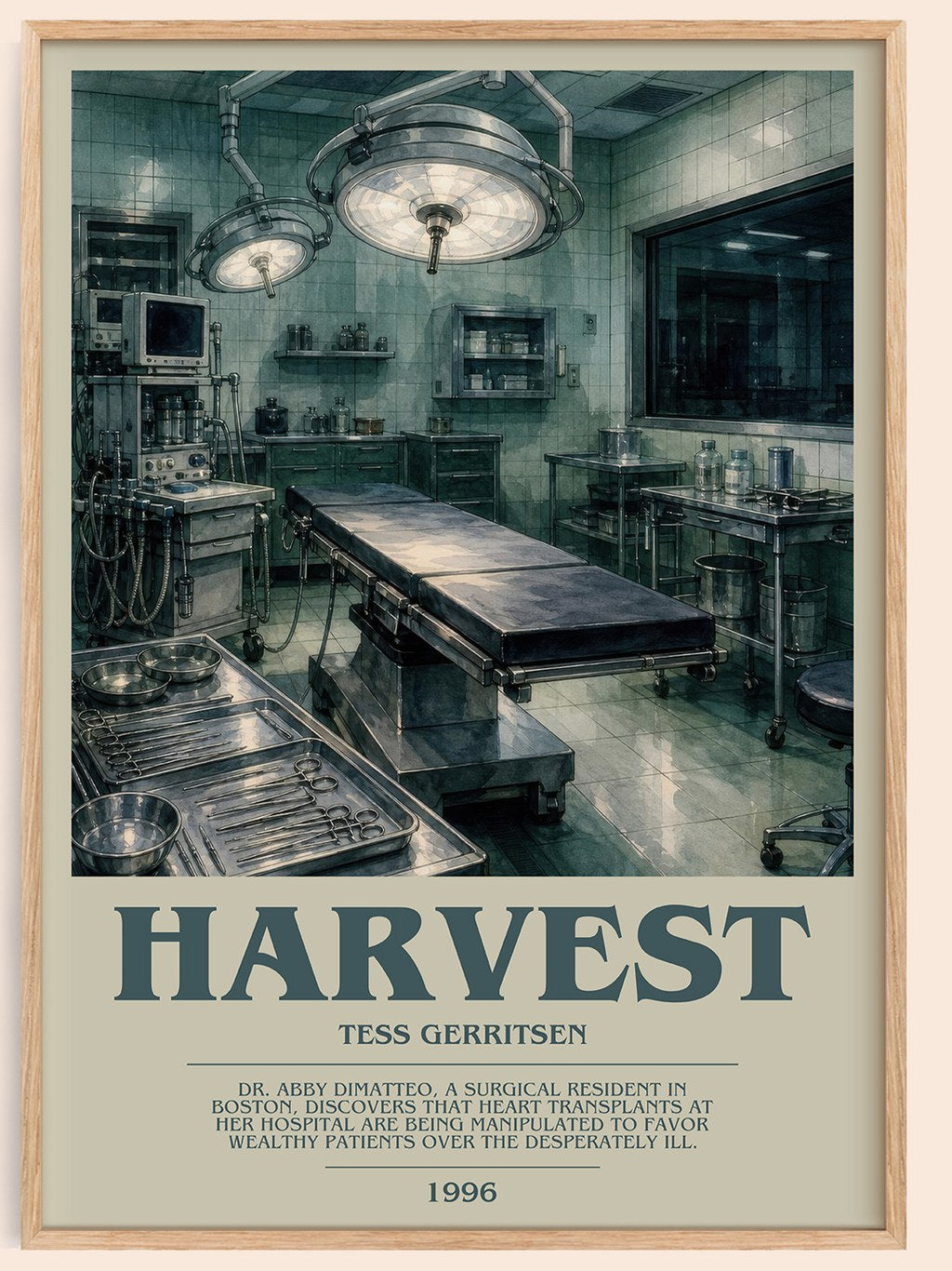 Harvest bookish book poster by Tess Gerritsen – framed literary art print