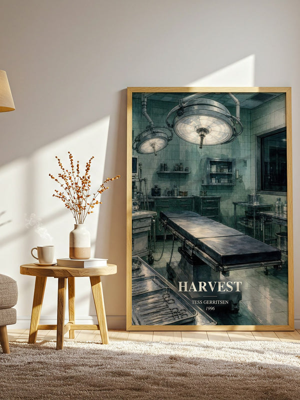 Harvest watercolour print in frame leaning in hallway – thriller wall art