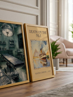 Harvest watercolour print framed by window – literary home decor