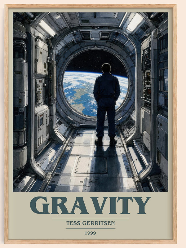 Gravity book cover book poster by Tess Gerritsen – framed literary art print