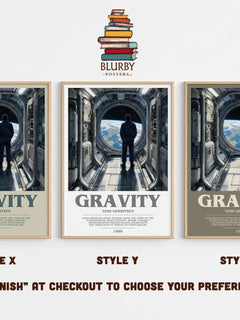 Gravity bookish print in frame leaning in hallway – thriller wall art