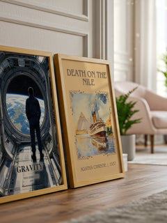 Gravity watercolour print framed by window – literary home decor