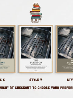 The Surgeon Bookish Wall Art by Tess Gerritsen – Style X, Y and Z side by side – choose your finish