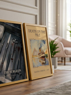 The Surgeon watercolour print framed by window – literary home decor