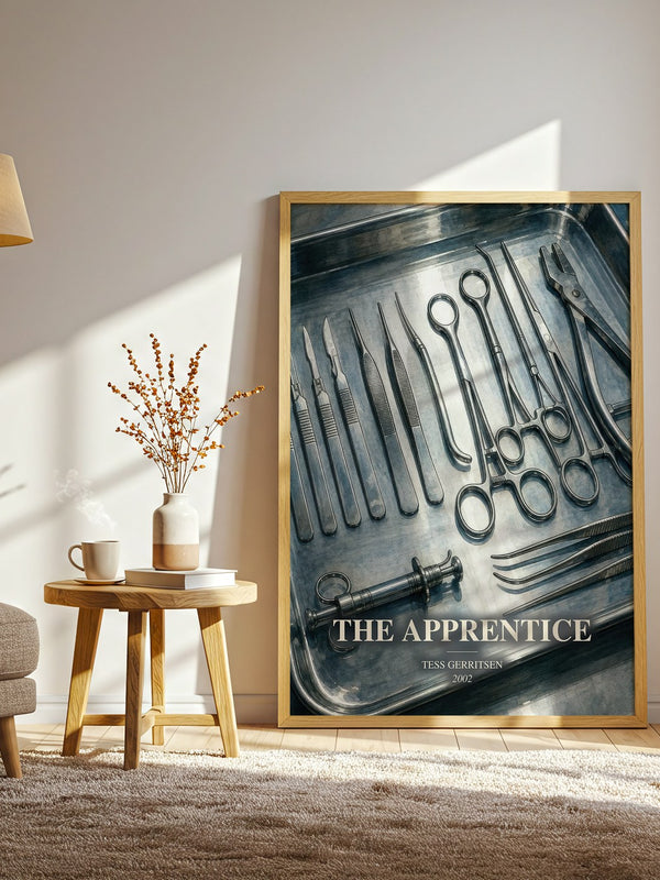 The Apprentice watercolour print in frame leaning in hallway – thriller wall art