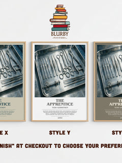 The Apprentice bookish print in frame leaning in hallway – thriller wall art