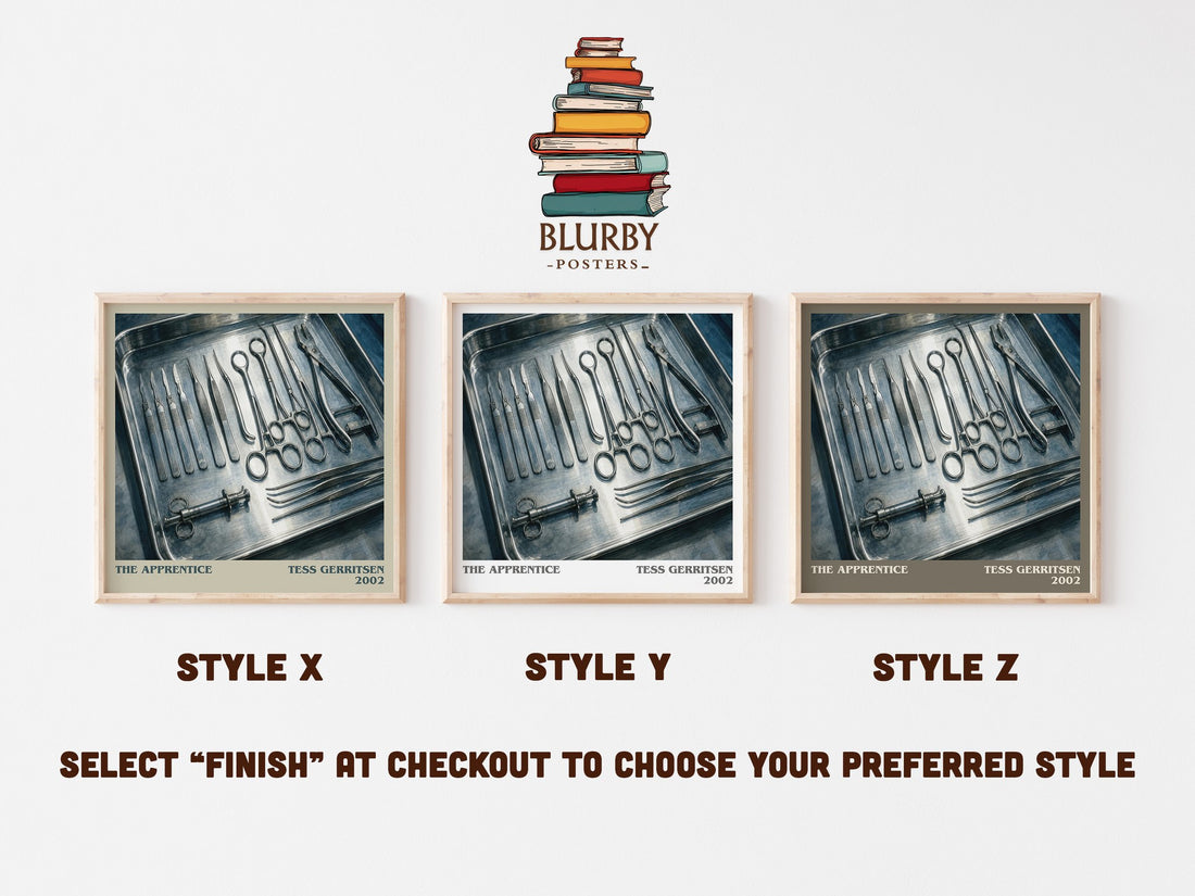 The Apprentice literary print in frame leaning in hallway – thriller wall art (mockup)