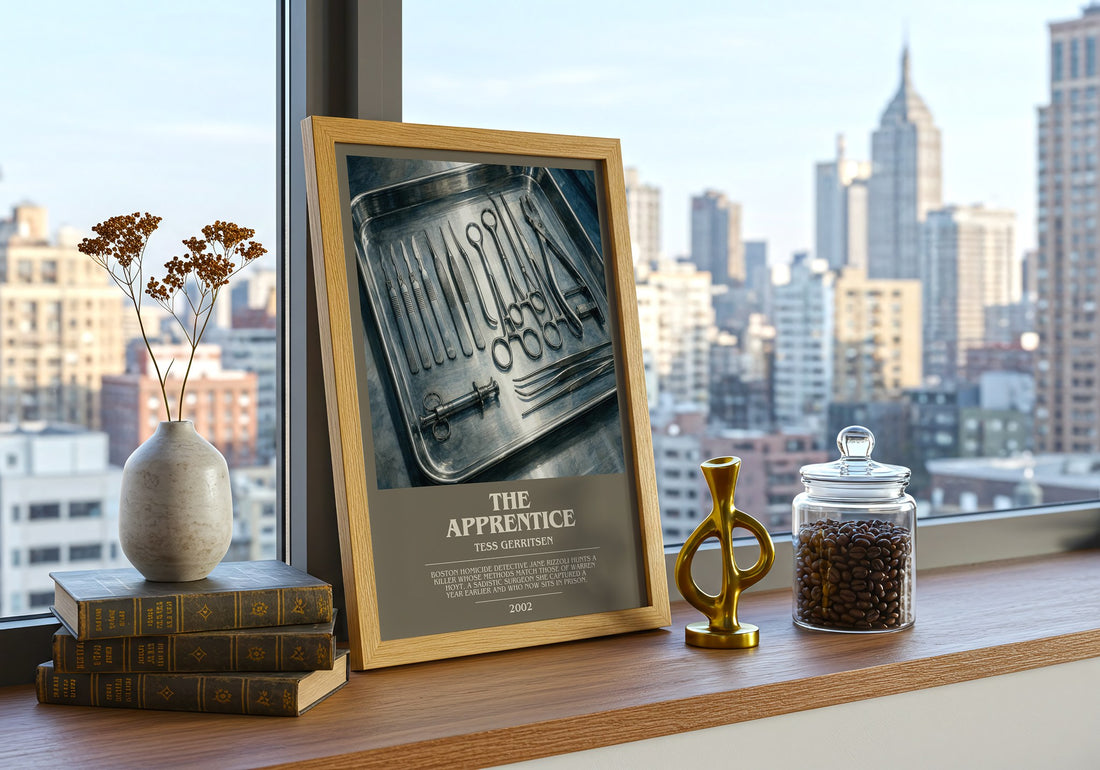 The Apprentice bookish print framed by window – literary home decor