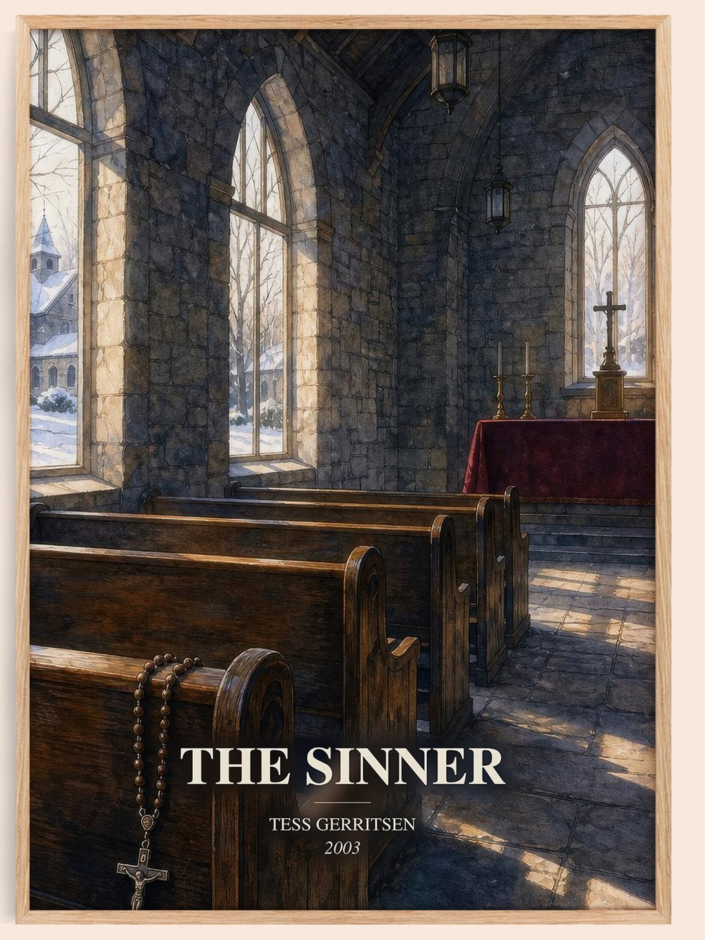 The Sinner watercolour book poster by Tess Gerritsen – framed literary art print