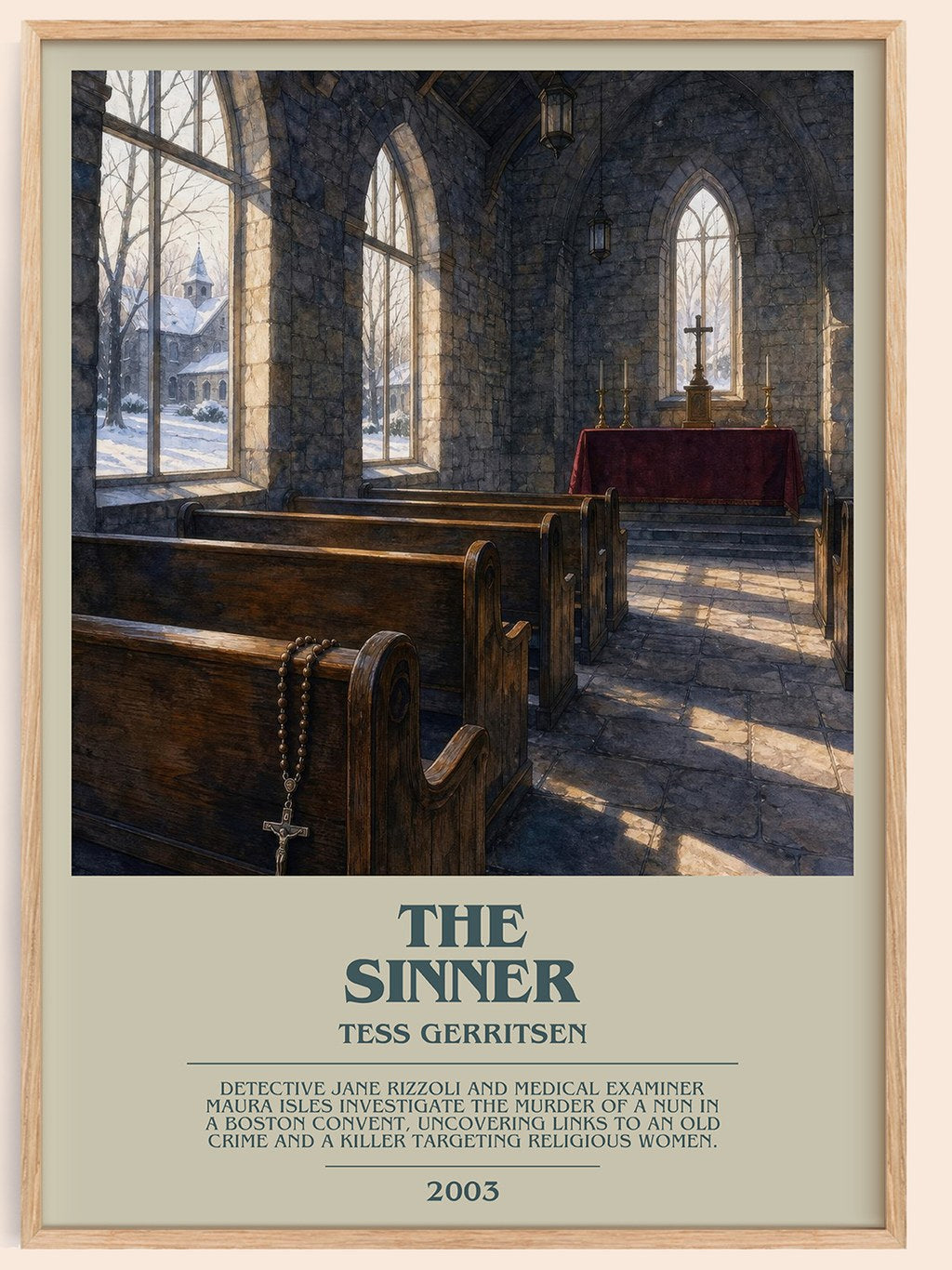 The Sinner bookish book poster by Tess Gerritsen – framed literary art print