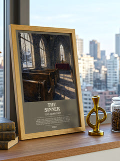 The Sinner bookish print framed by window – literary home decor