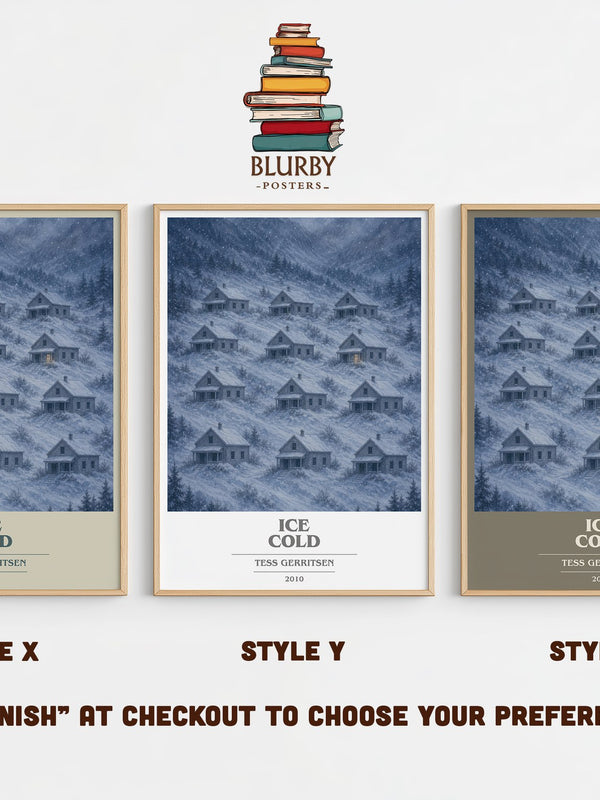 Ice Cold book cover print in frame leaning in hallway – thriller wall art