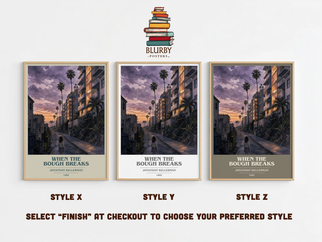 When the Bough Breaks book cover print in frame leaning in hallway – thriller wall art (mockup)