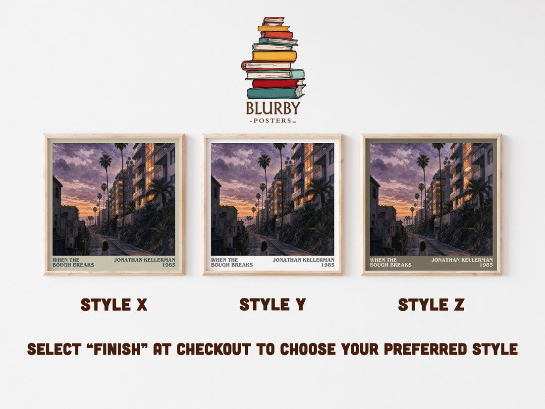 When the Bough Breaks literary print in frame leaning in hallway – thriller wall art (mockup)