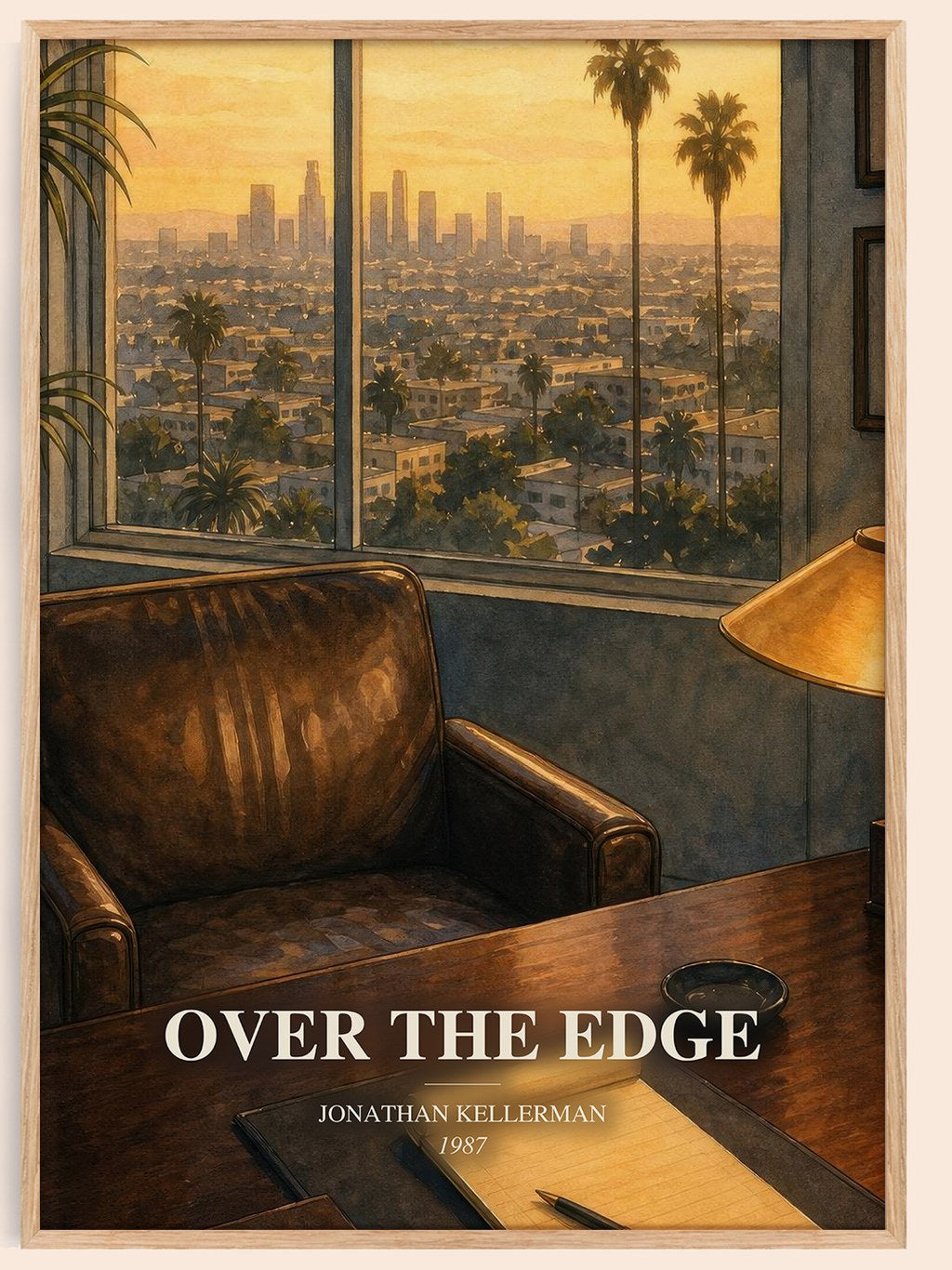 Over the Edge watercolour book poster by Jonathan Kellerman – framed literary art print