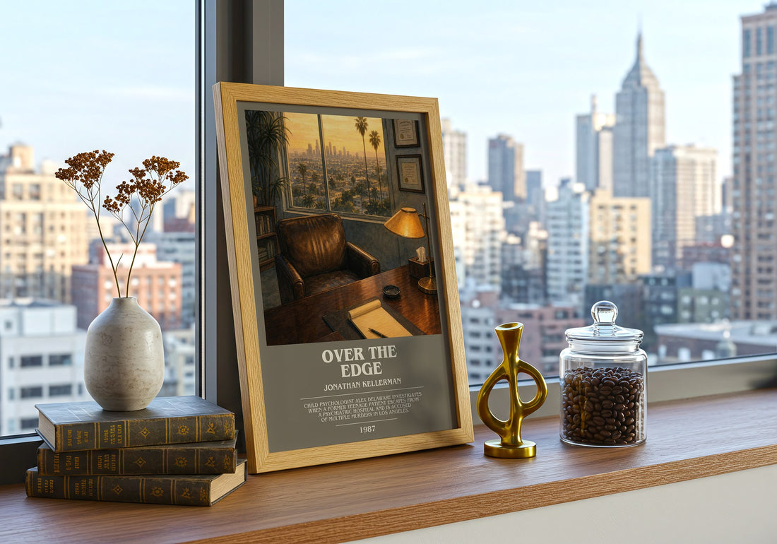 Over the Edge bookish print framed by window – literary home decor