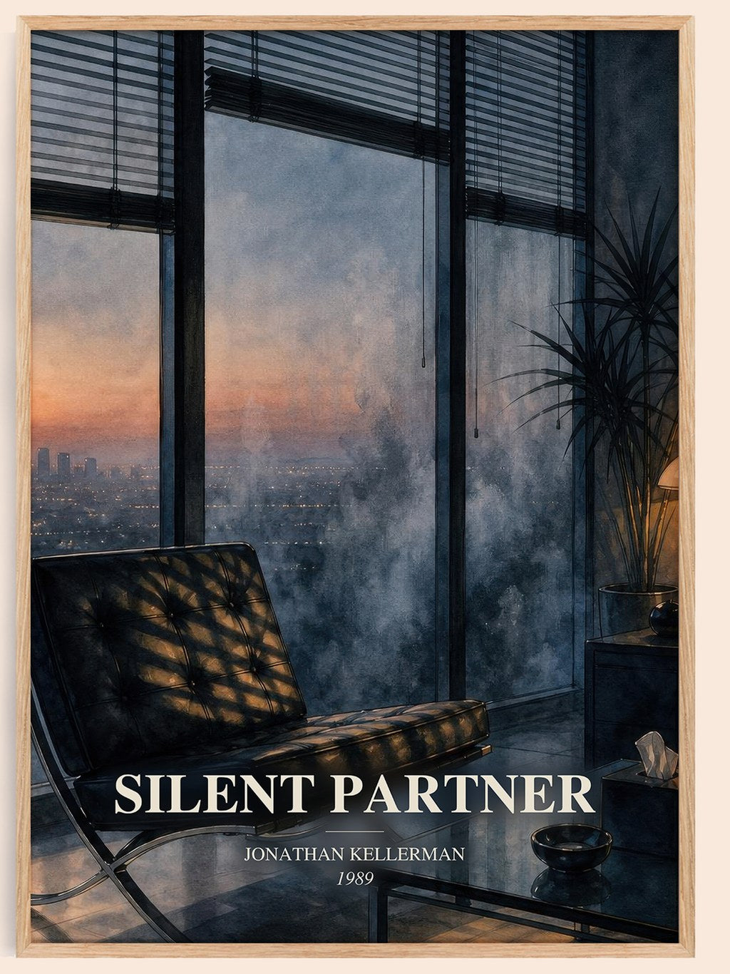 Silent Partner watercolour book poster by Jonathan Kellerman – framed literary art print