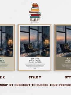 Silent Partner bookish print in frame leaning in hallway – thriller wall art