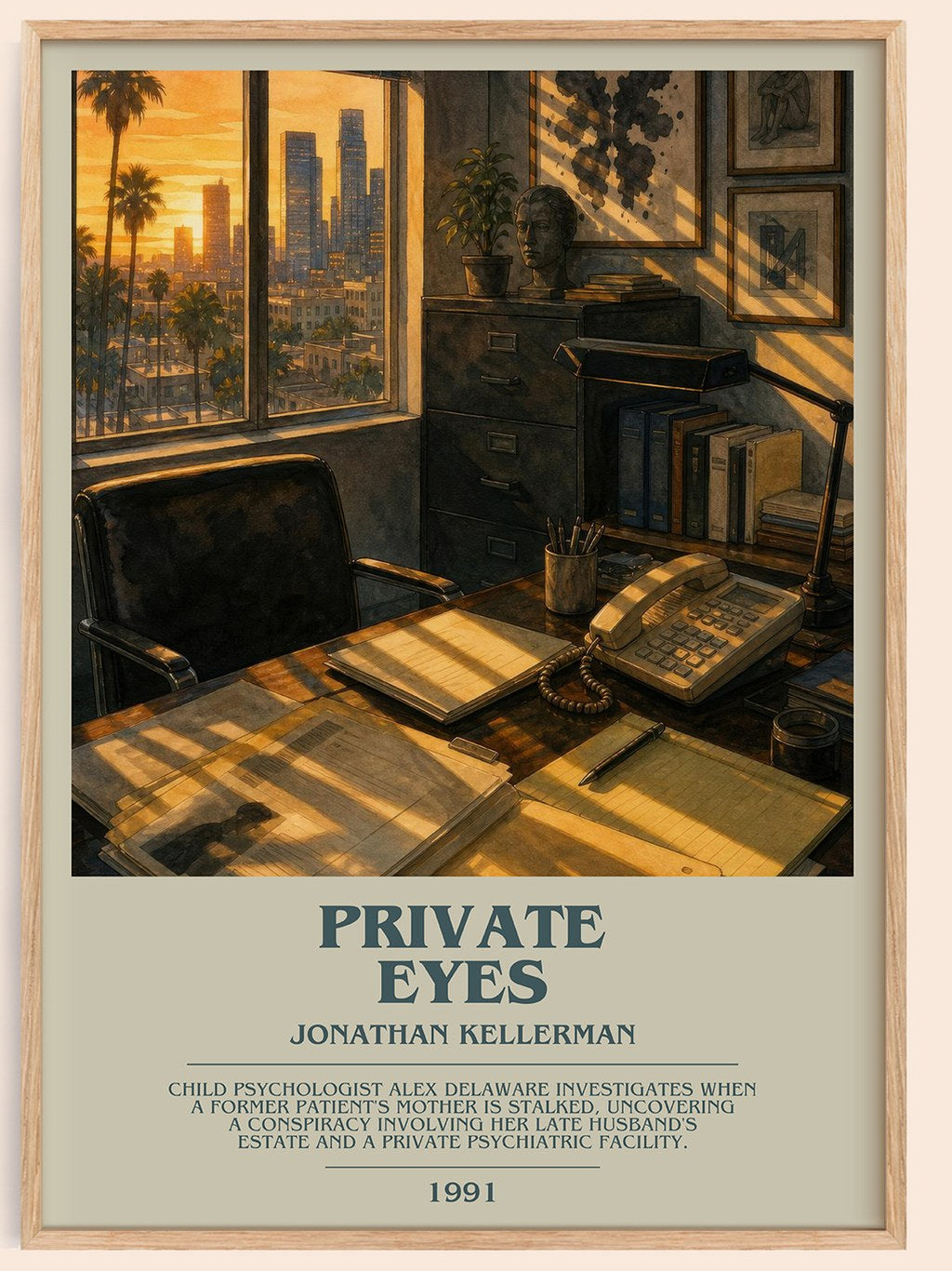 Private Eyes bookish book poster by Jonathan Kellerman – framed literary art print