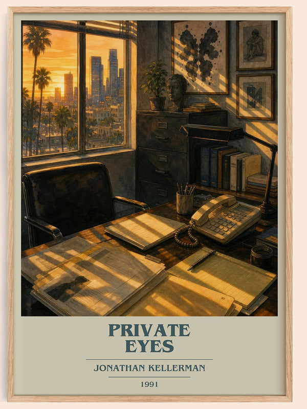 Private Eyes book cover book poster by Jonathan Kellerman – framed literary art print