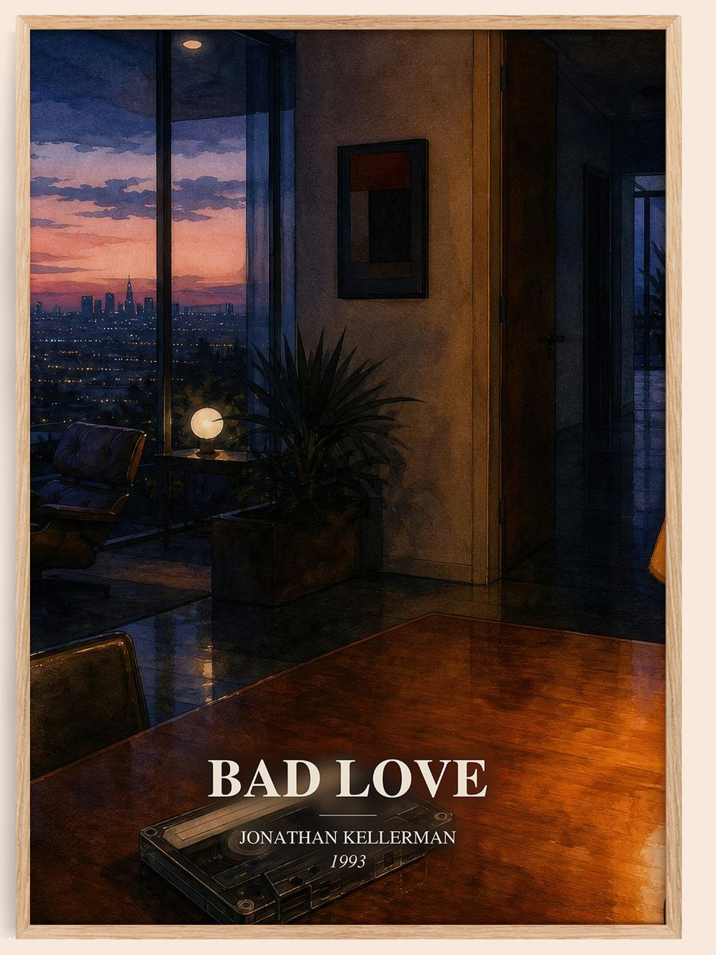 Bad Love watercolour book poster by Jonathan Kellerman – framed literary art print