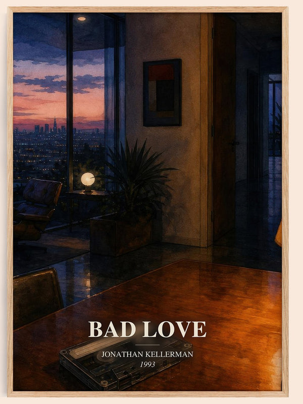 Bad Love watercolour book poster by Jonathan Kellerman – framed literary art print